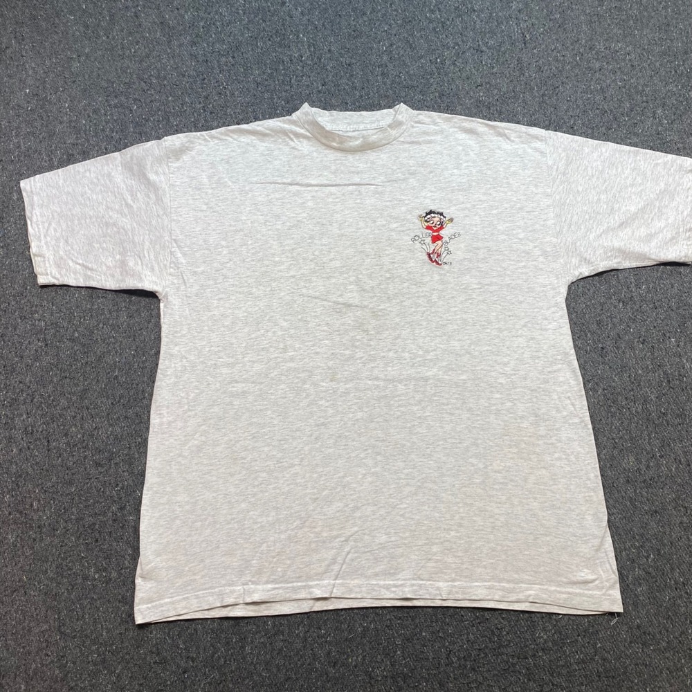 Betty Boop Rollerblades TShirt Sz XL Mens Gray Skater Grunge Retro Embroidered
